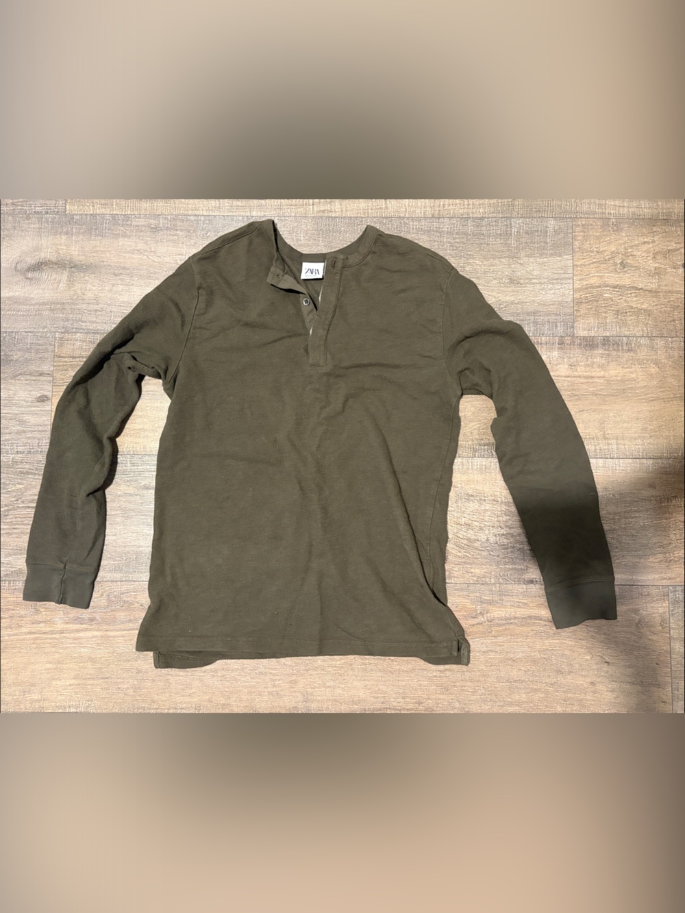 Zara Olive Crewneck Henley Sweater